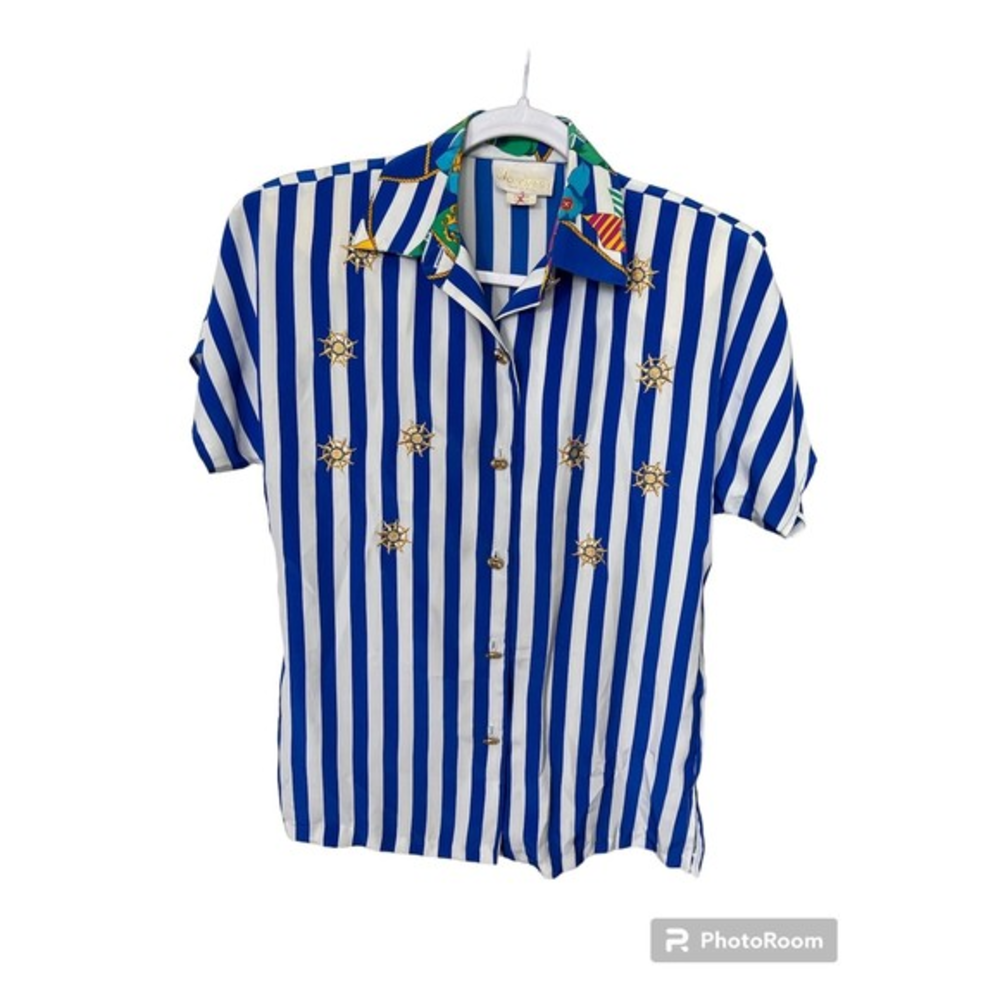 Vintage‎ Jordana Womens Blouse Button Up Nautical Theme Size XS